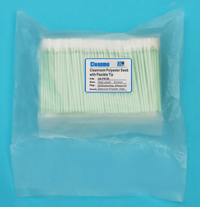 Cleanmo high quality knitted polyester swabs polypropylene handle for microscopes
