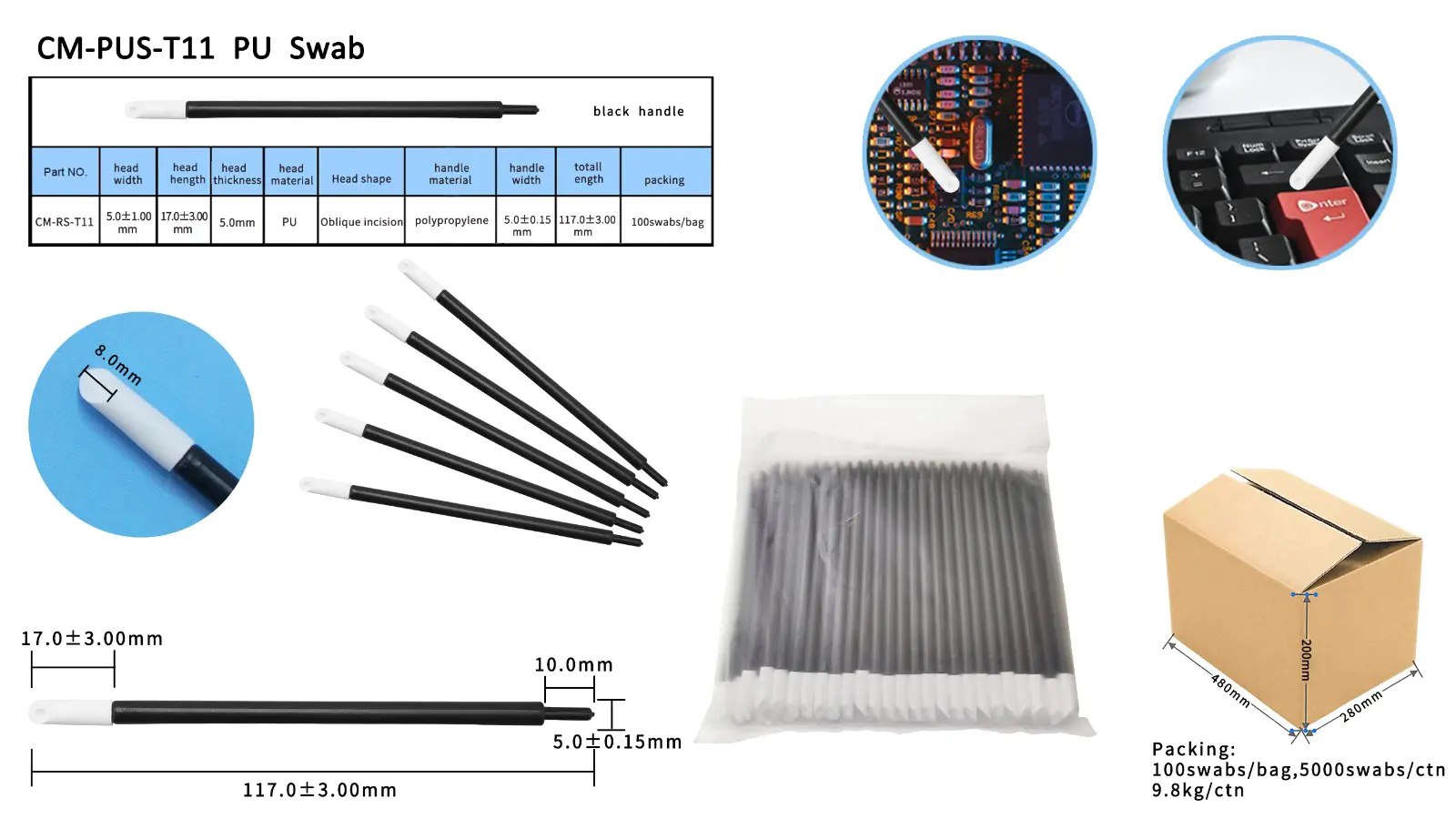 Custom bulk cotton swabs small ropund head supplier for Micro-mechanical cleaning